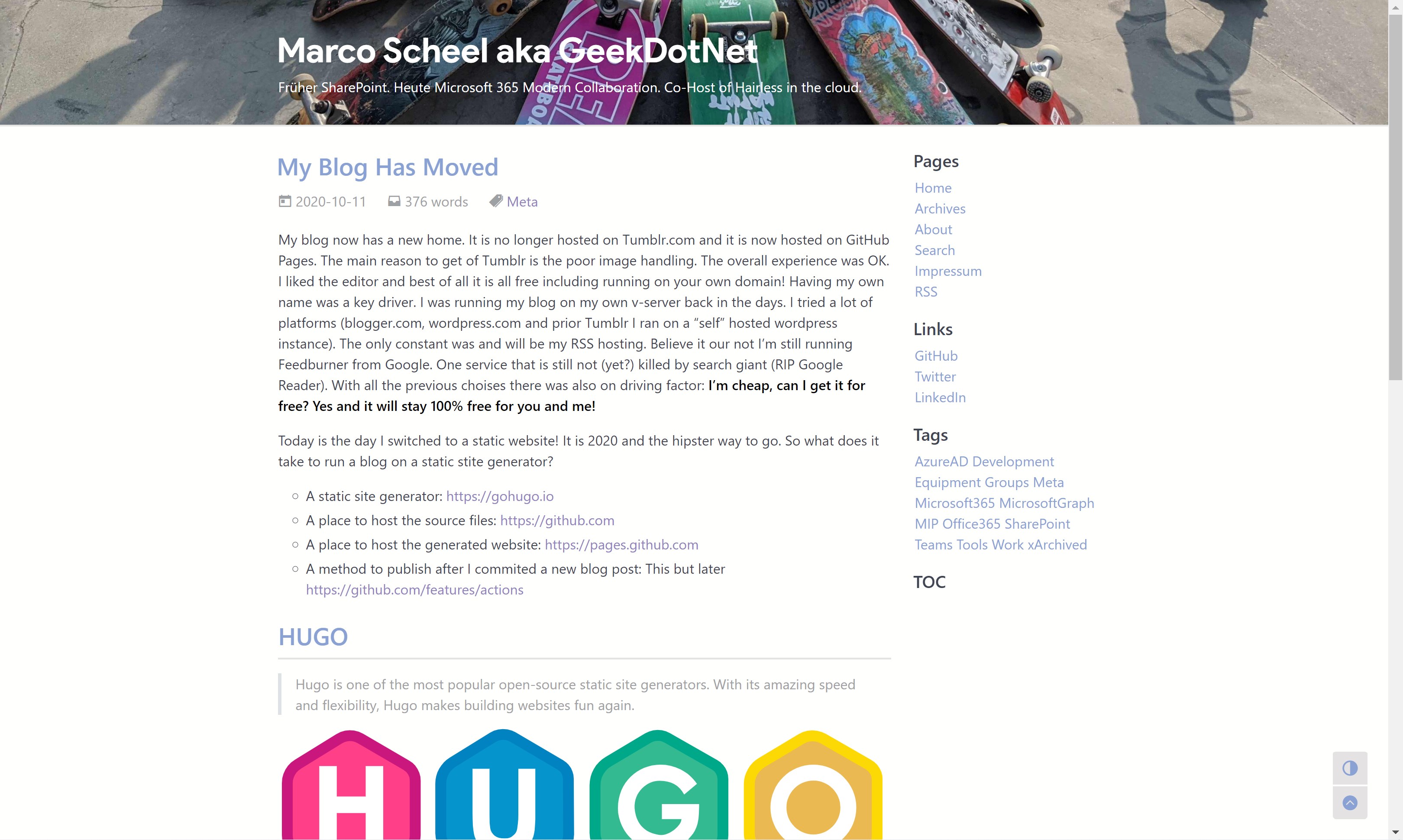 My blog has moved - From Tumblr to Hugo on GitHub Pages - Marco Scheel ...